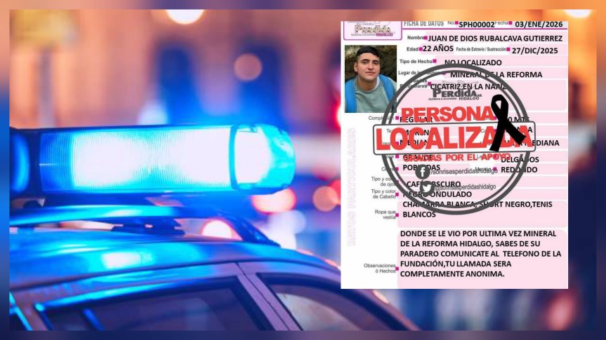 JOVEN DESAPARECIDO DESDE DICIEMBRE ES LOCALIZADO SIN VIDA EN&nbsp;HIDALGO