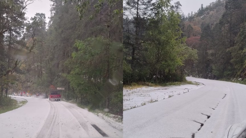 MINERAL DEL CHICO “SE PINTA DE BLANCO”… PERO POR GRANIZO; VIALIDAD COLAPSADA TRAS&nbsp;TORMENTA